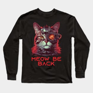 Retro 80s 90s Robot Cat Gifts Sci Fi Pun Funny Cat Long Sleeve T-Shirt